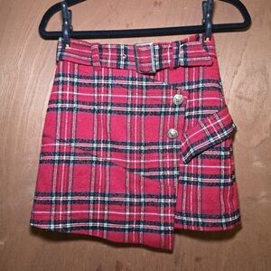 River Island Asos Red Tartan Plaid suit Skirt With Buckle